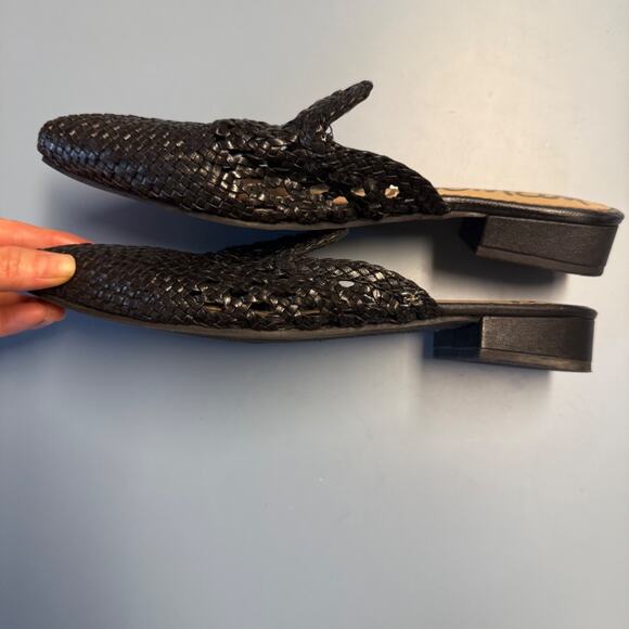Sam Edelman Woven Black Leather Clara Mules Slip-On Flats Sz 8.5 - Picture 7 of 13
